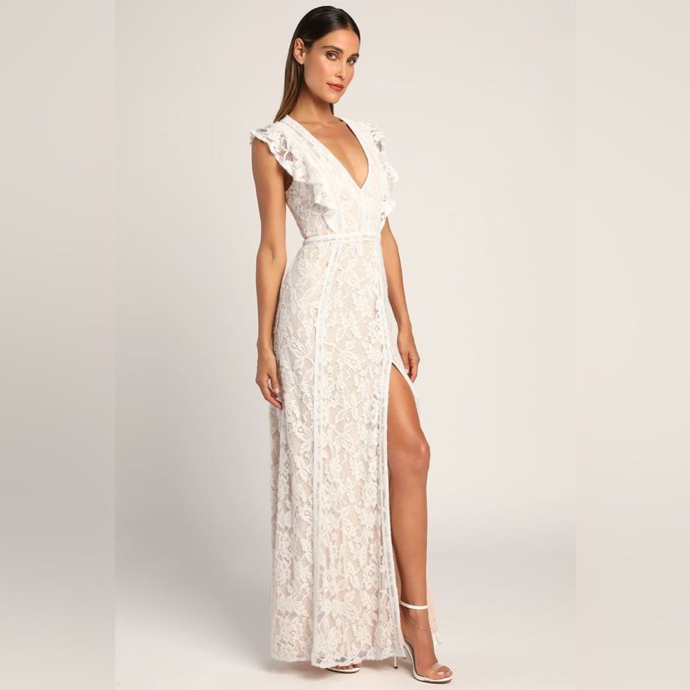 Lulu's Elegant White Lace Dress